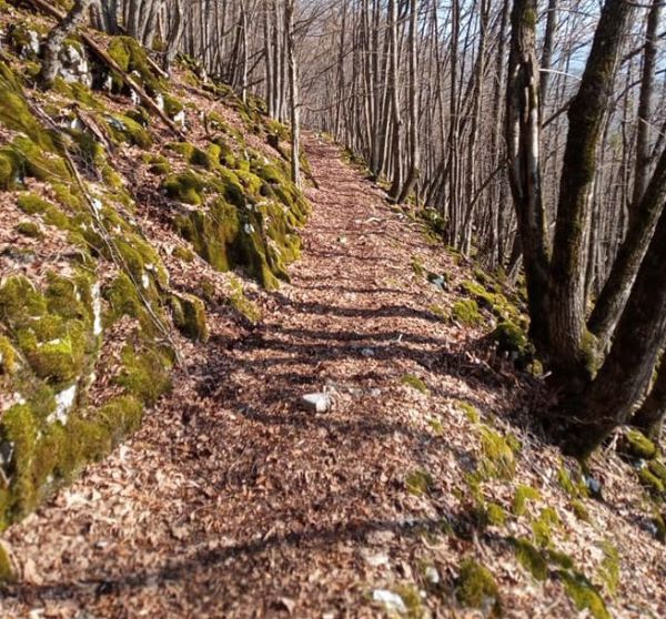 Úzka cestička v strmom skalnatom svahu