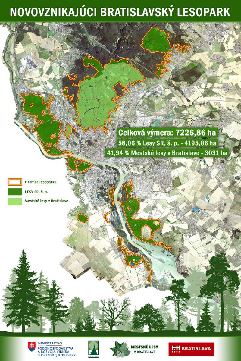 Mapa rozšíreného bratislavského lesoparku 