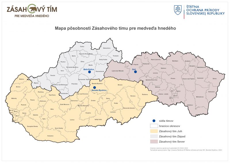 Mapa pôsobnosti Zásahového tímu pre medveďa hnedého 