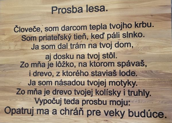 Dubová tabuľa s Prosbou lesa