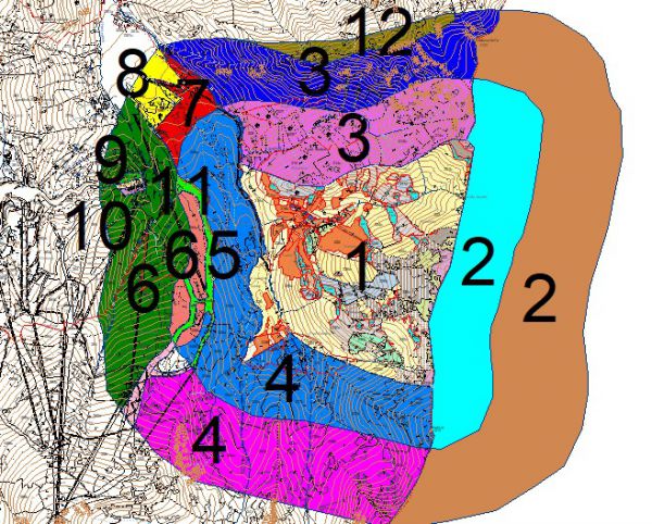 Mapka s vyznačen&iacute;m p&aacute;siem s obmedzeniami hospod&aacute;renia vlastn&iacute;kov lesov