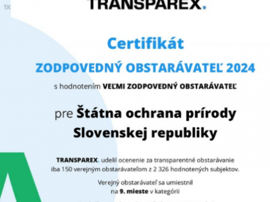 Štátna ochrana prírody SR: Získali sme prestížne ocenenie Zodpovedný obstarávateľ 2024